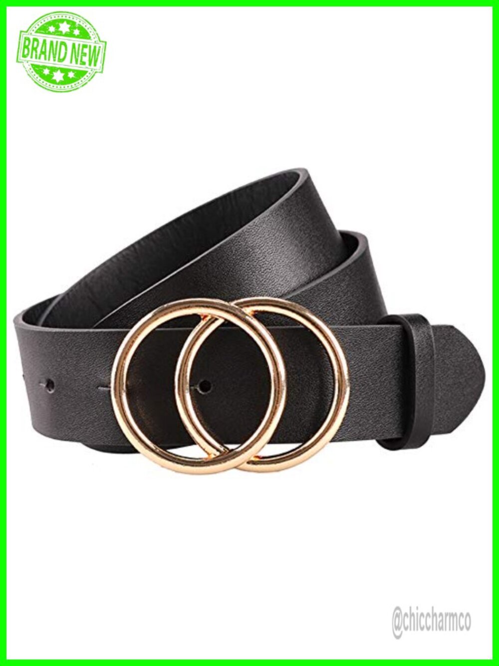 Women's Faux Leather Belt Gold Buckle Waist Jeans Dress